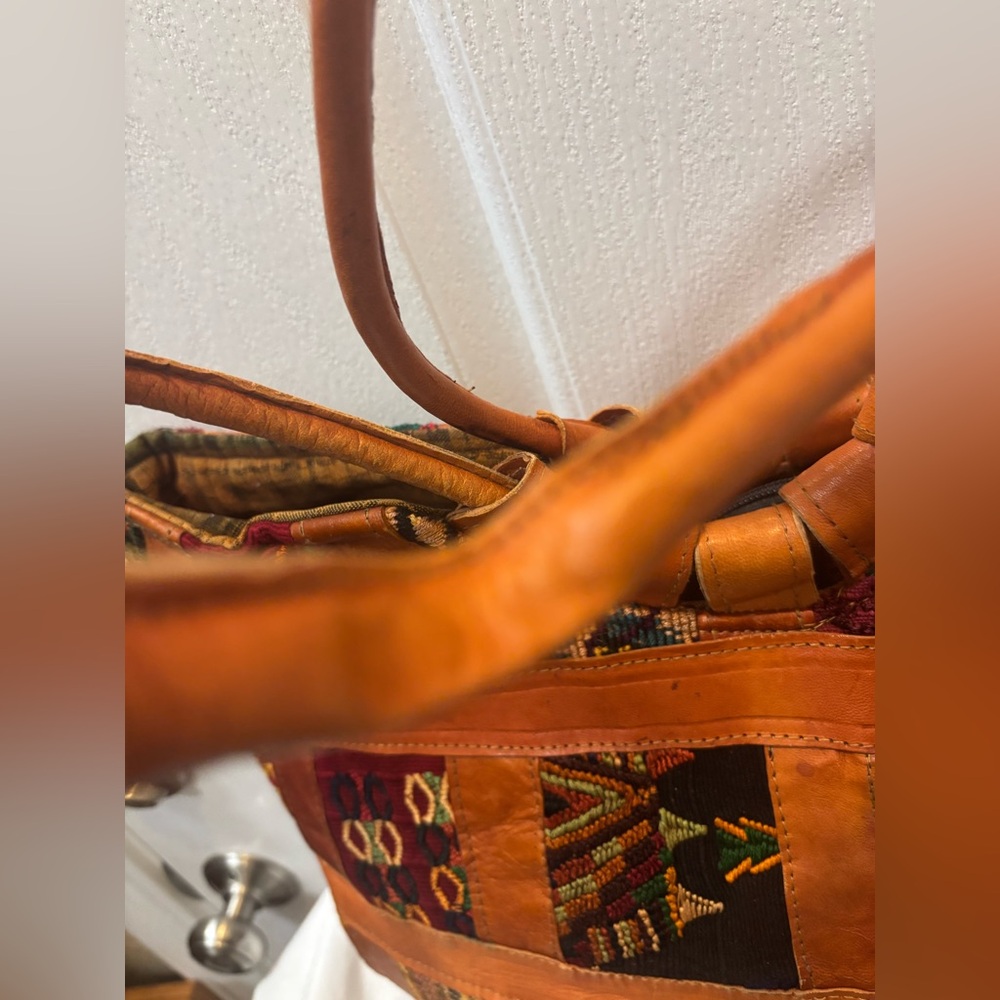 Patchwork Tote Bag - Multicolor Leather Cotton Ba… - image 8